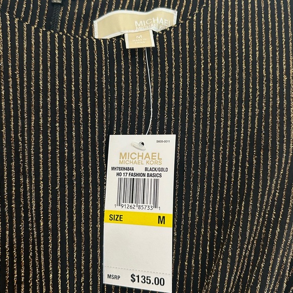 NWT Michael Kors Dimond Lurex Black/Gold Knit Twist Front Dress  Size M - Picture 4 of 9